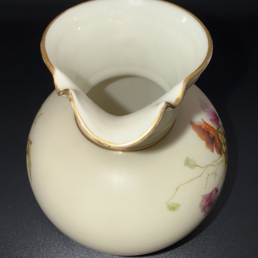 Antique Royal Worcester Porcelain Pitcher Hand Painted Floral #1376 England 4.5" - Picture 4 of 10